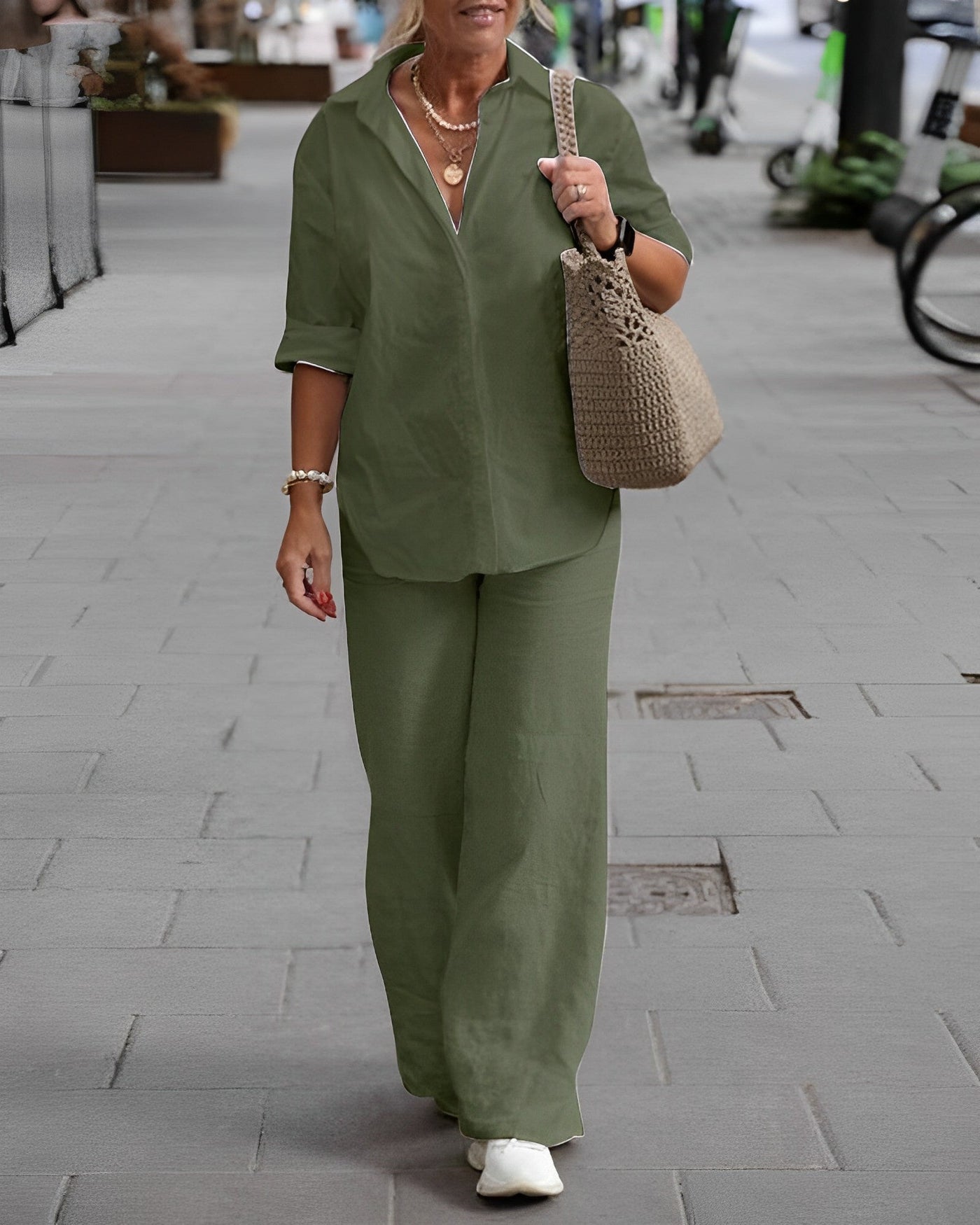 Linen Co-Ord Set | Long Sleeve | Wide Leg | Two-Piece Set | Women's Clothing-Grace Aura