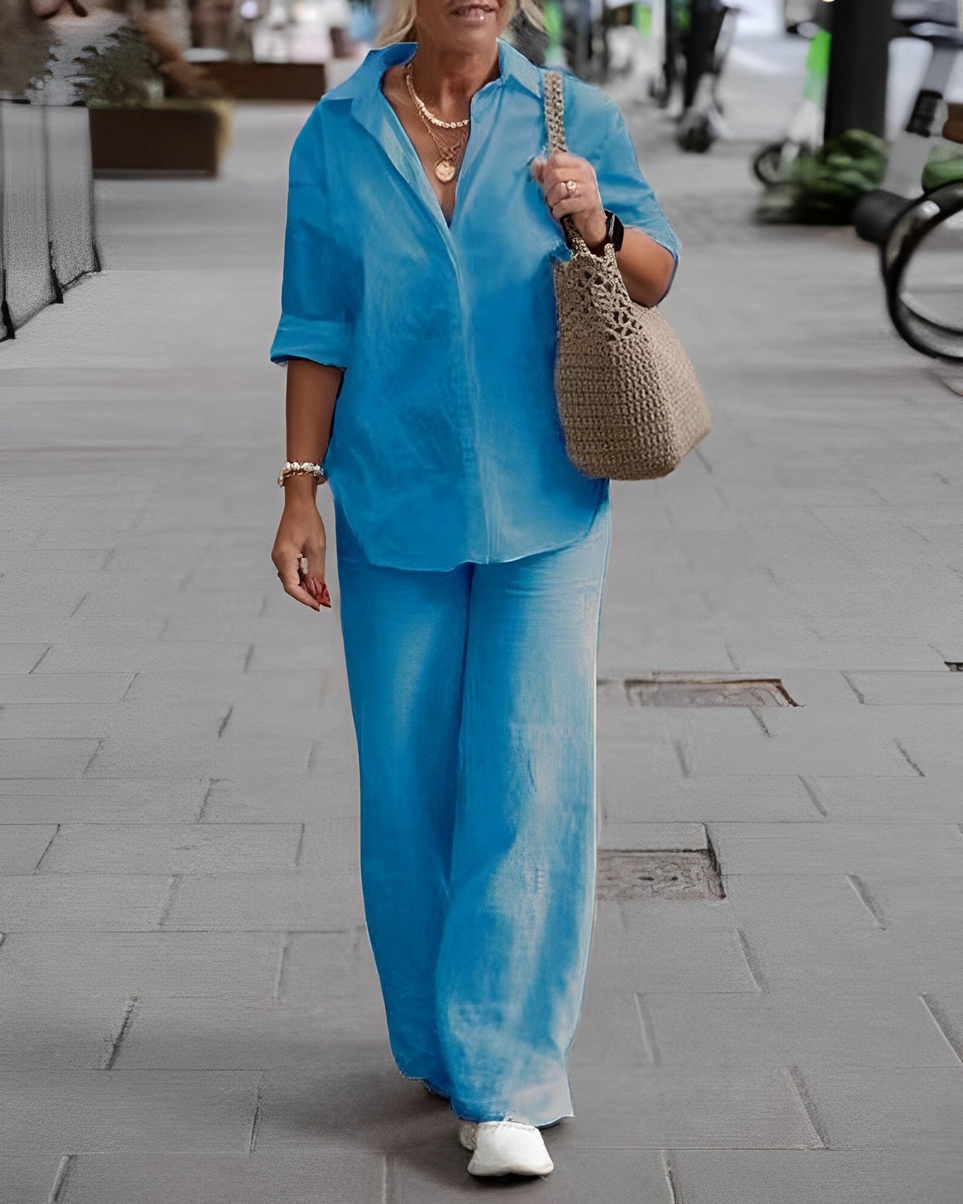 Linen Co-Ord Set | Long Sleeve | Wide Leg | Two-Piece Set | Women's Clothing-Grace Aura