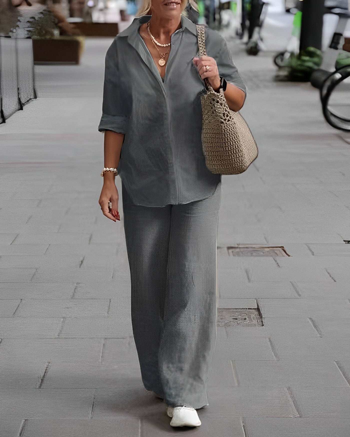 Linen Co-Ord Set | Long Sleeve | Wide Leg | Two-Piece Set | Women's Clothing-Grace Aura