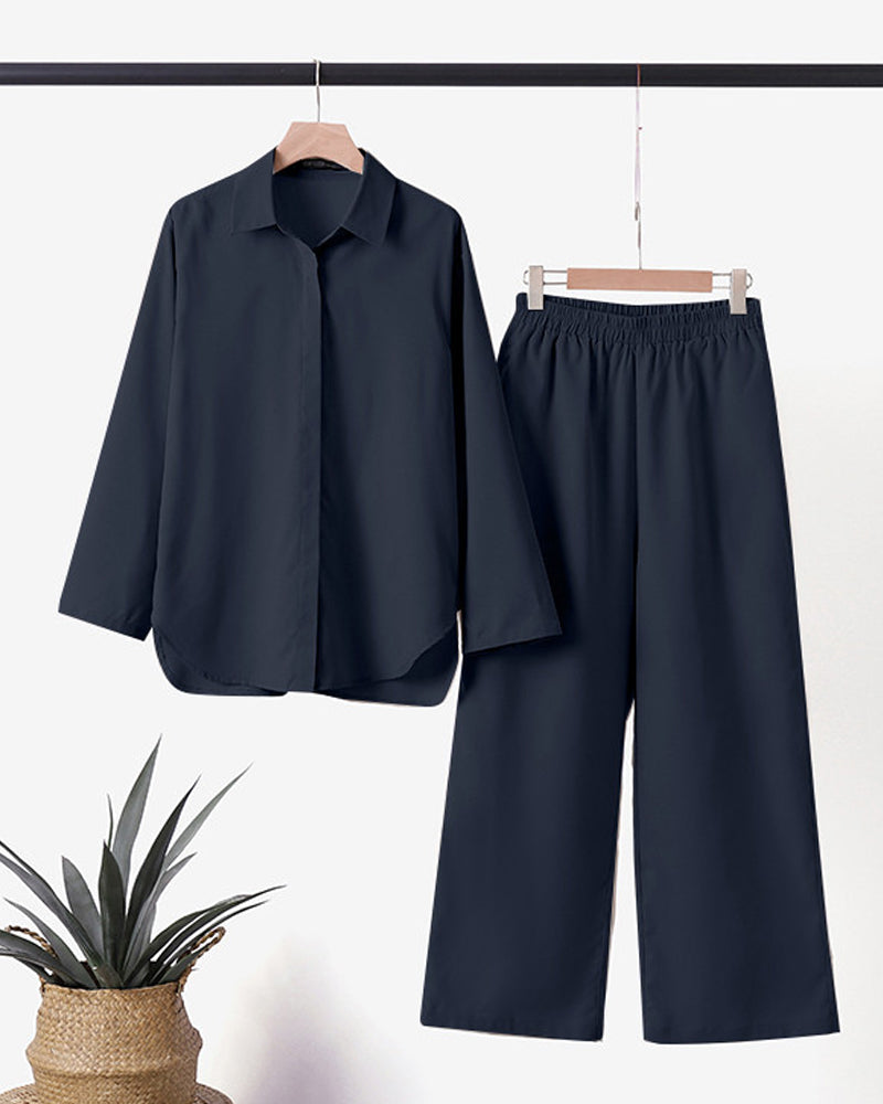 Linen Co-Ord Set | Long Sleeve | Wide Leg | Two-Piece Set | Women's Clothing-Grace Aura