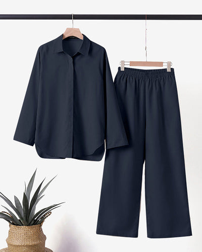 Linen Co-Ord Set | Long Sleeve | Wide Leg | Two-Piece Set | Women's Clothing-Grace Aura