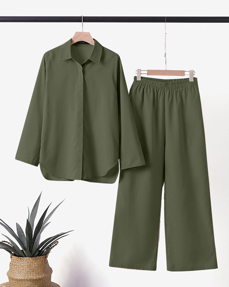 Linen Co-Ord Set | Long Sleeve | Wide Leg | Two-Piece Set | Women's Clothing-Grace Aura
