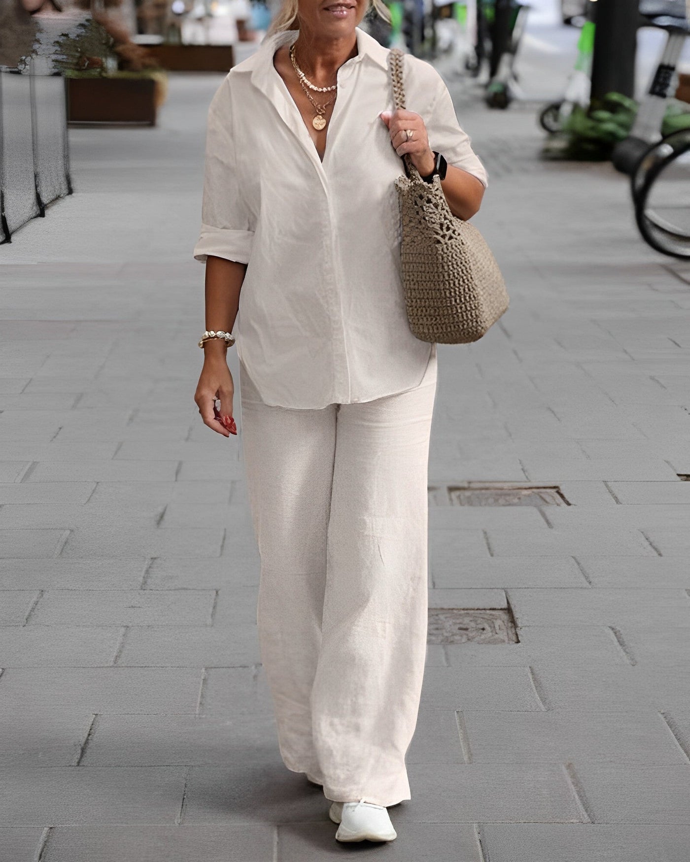 Linen Co-Ord Set | Long Sleeve | Wide Leg | Two-Piece Set | Women's Clothing-Grace Aura