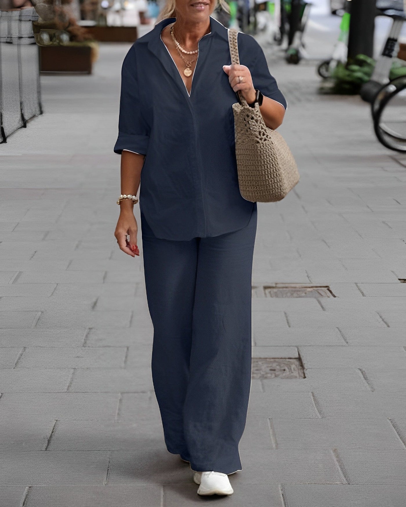 Linen Co-Ord Set | Long Sleeve | Wide Leg | Two-Piece Set | Women's Clothing-Grace Aura