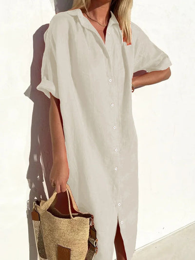 Linen Dress | Button-Up | Short Sleeve | Shirt Dress | Summer Dress-Grace Aura