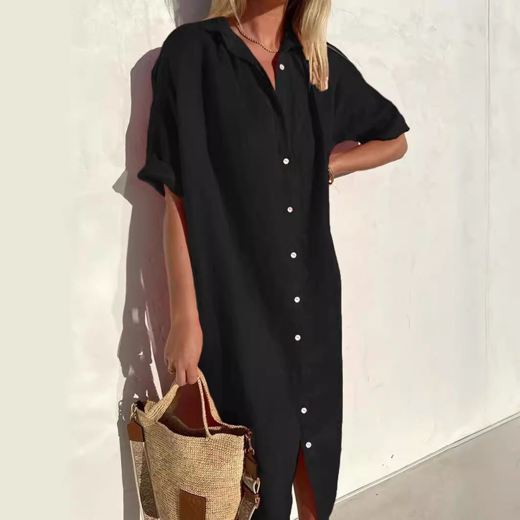 Linen Dress | Button-Up | Short Sleeve | Shirt Dress | Summer Dress-Grace Aura