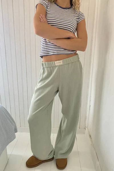 Linen Pants - Casual - Low Rise - Wide Leg Pants - Women's Pants-Grace Aura