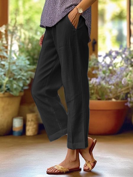 Linen Pants | Cotton | Loose Fit | Straight Leg Pants | Women's Pants-Grace Aura