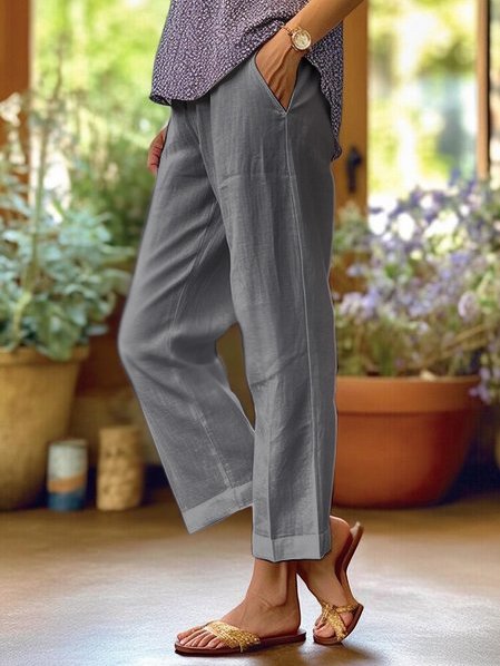 Linen Pants | Cotton | Loose Fit | Straight Leg Pants | Women's Pants-Grace Aura