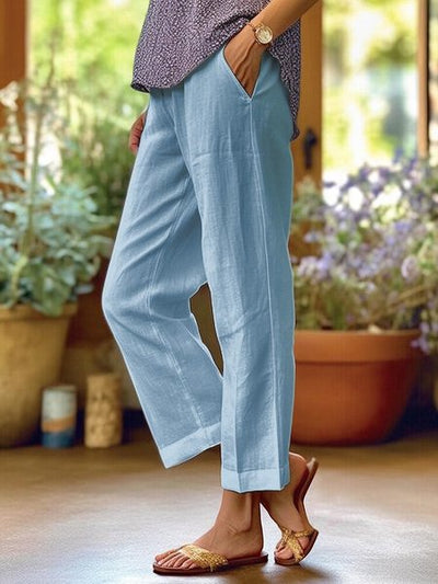 Linen Pants | Cotton | Loose Fit | Straight Leg Pants | Women's Pants-Grace Aura
