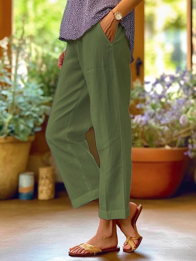 Linen Pants | Cotton | Loose Fit | Straight Leg Pants | Women's Pants-Grace Aura