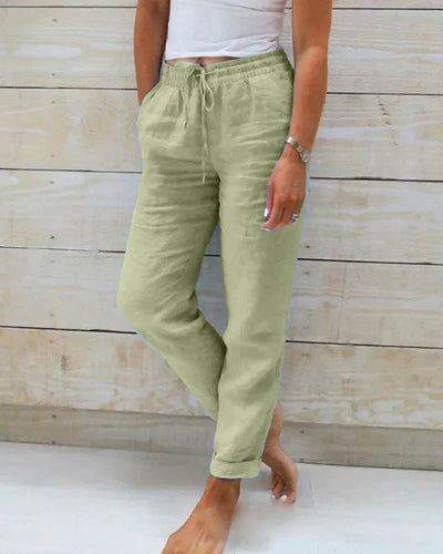 Linen Pants | Elastic Waist | Drawstring | Summer Pants | Women's Pants-Grace Aura