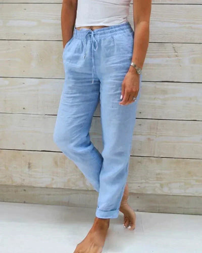 Linen Pants | Elastic Waist | Drawstring | Summer Pants | Women's Pants-Grace Aura