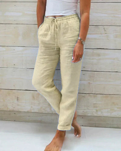 Linen Pants | Elastic Waist | Drawstring | Summer Pants | Women's Pants-Grace Aura
