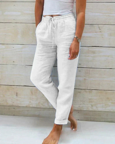 Linen Pants | Elastic Waist | Drawstring | Summer Pants | Women's Pants-Grace Aura