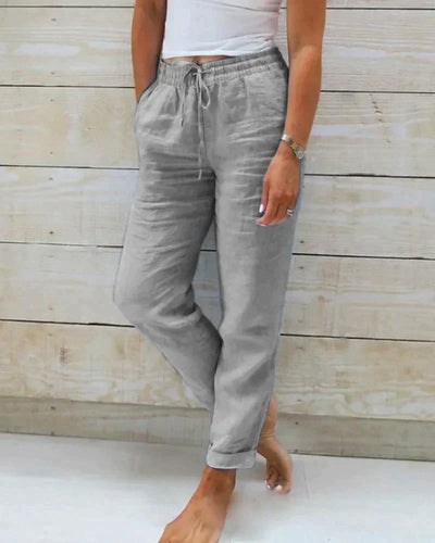 Linen Pants | Elastic Waist | Drawstring | Summer Pants | Women's Pants-Grace Aura
