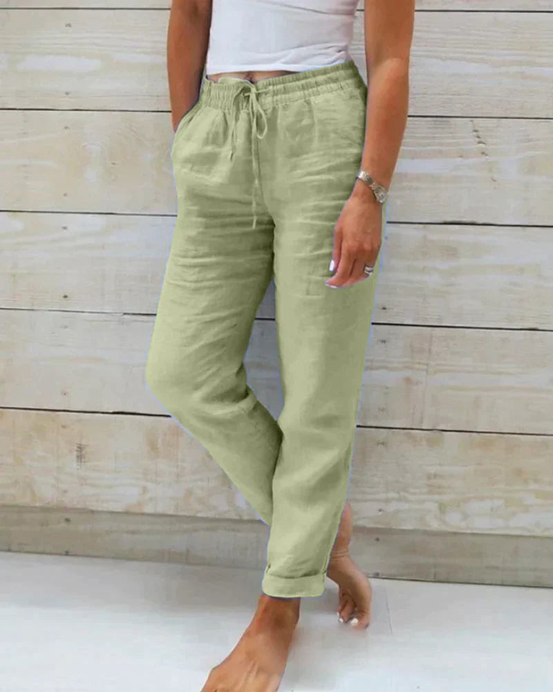 Linen Pants | Elastic Waist | Drawstring | Summer Pants | Women's Pants-Grace Aura