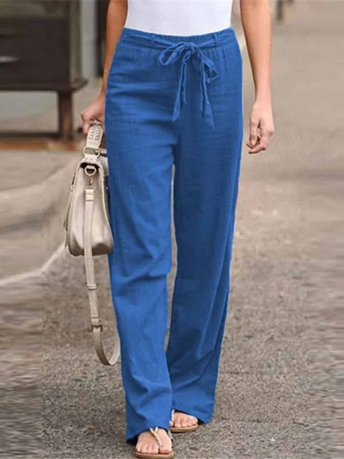 Linen Pants | Tie Waist | Elastic Waist | Wide Leg Pants | Women's Pants-Grace Aura