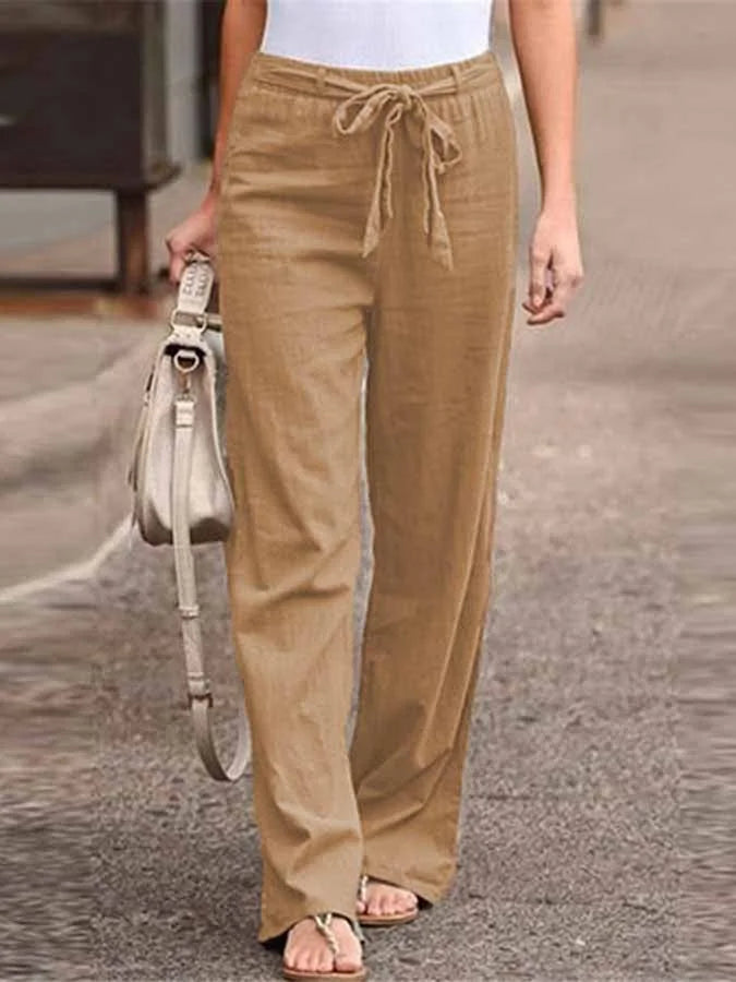 Linen Pants | Tie Waist | Elastic Waist | Wide Leg Pants | Women's Pants-Grace Aura