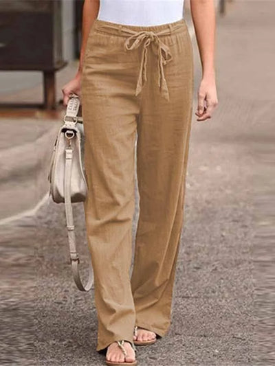 Linen Pants | Tie Waist | Elastic Waist | Wide Leg Pants | Women's Pants-Grace Aura