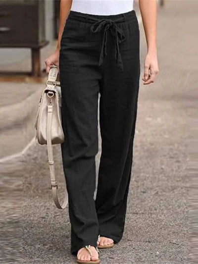 Linen Pants | Tie Waist | Elastic Waist | Wide Leg Pants | Women's Pants-Grace Aura