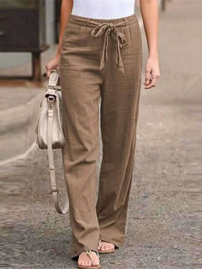 Linen Pants | Tie Waist | Elastic Waist | Wide Leg Pants | Women's Pants-Grace Aura