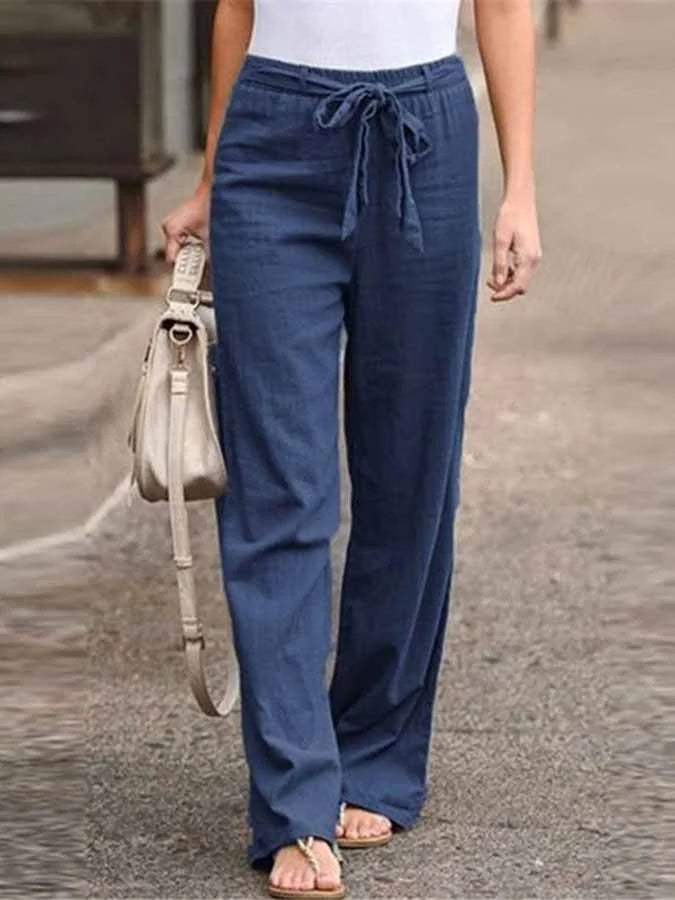 Linen Pants | Tie Waist | Elastic Waist | Wide Leg Pants | Women's Pants-Grace Aura