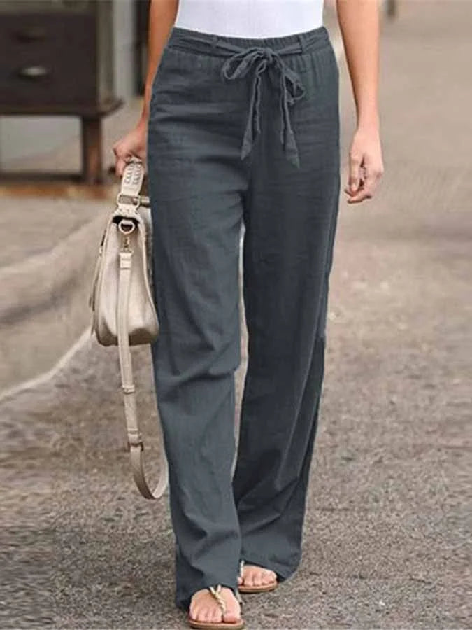 Linen Pants | Tie Waist | Elastic Waist | Wide Leg Pants | Women's Pants-Grace Aura