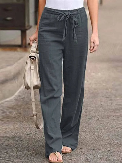 Linen Pants | Tie Waist | Elastic Waist | Wide Leg Pants | Women's Pants-Grace Aura