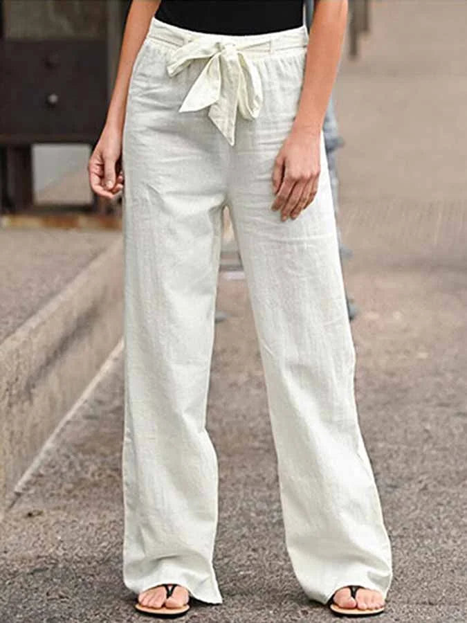 Linen Pants | Tie Waist | Elastic Waist | Wide Leg Pants | Women's Pants-Grace Aura