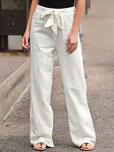 Linen Pants | Tie Waist | Elastic Waist | Wide Leg Pants | Women's Pants-Grace Aura