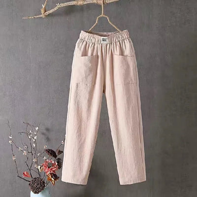 Linen Pants - Women's Loose Fit Elastic Waist Cotton Summer Pants-Grace Aura