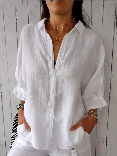 Linen Shirt - Women's Lightweight Long Sleeve Button-Up Blouse for Summer-Grace Aura