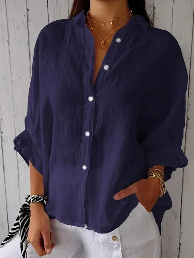 Linen Shirt - Women's Lightweight Long Sleeve Button-Up Blouse for Summer-Grace Aura