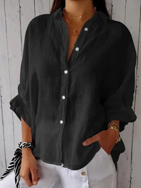 Linen Shirt - Women's Lightweight Long Sleeve Button-Up Blouse for Summer-Grace Aura