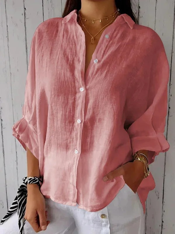 Linen Shirt - Women's Lightweight Long Sleeve Button-Up Blouse for Summer-Grace Aura