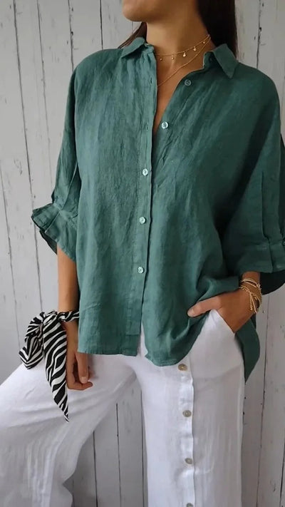 Linen Shirt - Women's Lightweight Long Sleeve Button-Up Blouse for Summer-Grace Aura