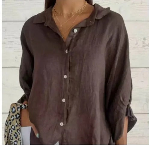 Linen Shirt - Women's Lightweight Long Sleeve Button-Up Blouse for Summer-Grace Aura