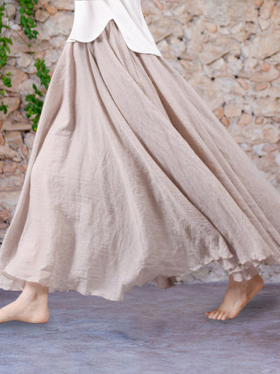 Linen Skirt - Women's High Waisted Long Flowy Maxi Skirt-Grace Aura