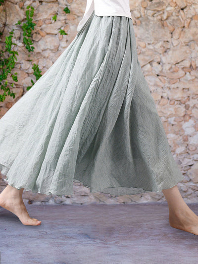 Linen Skirt - Women's High Waisted Long Flowy Maxi Skirt-Grace Aura