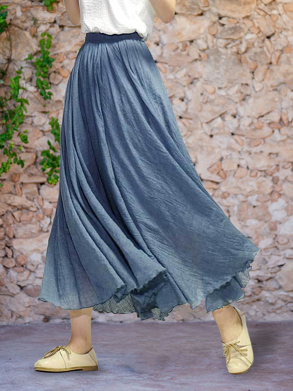Linen Skirt - Women's High Waisted Long Flowy Maxi Skirt-Grace Aura