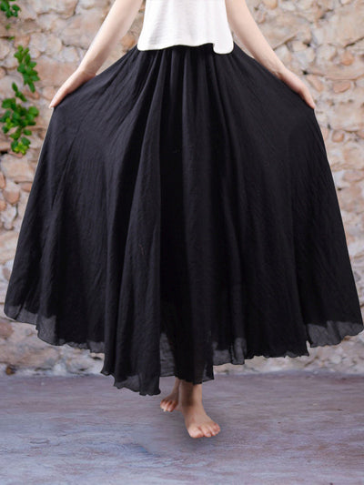 Linen Skirt - Women's High Waisted Long Flowy Maxi Skirt-Grace Aura