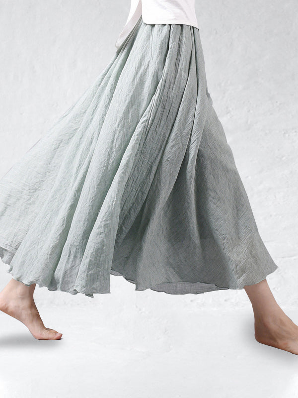 Linen Skirt - Women's High Waisted Long Flowy Maxi Skirt-Grace Aura