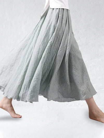 Linen Skirt - Women's High Waisted Long Flowy Maxi Skirt-Grace Aura