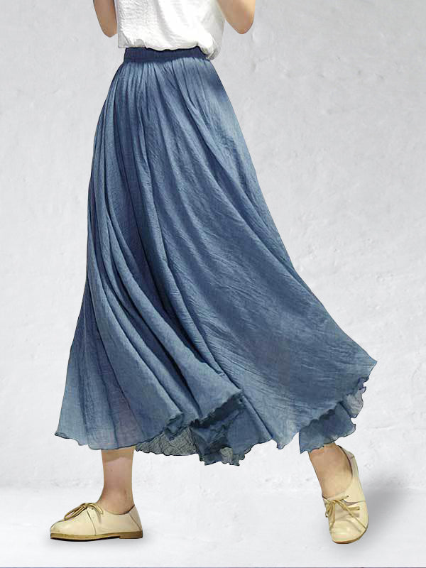 Linen Skirt - Women's High Waisted Long Flowy Maxi Skirt-Grace Aura