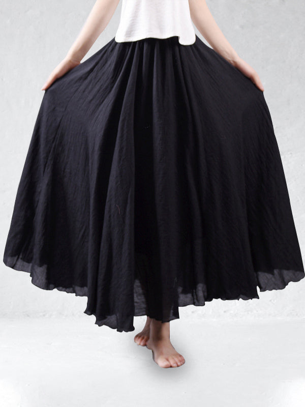 Linen Skirt - Women's High Waisted Long Flowy Maxi Skirt-Grace Aura
