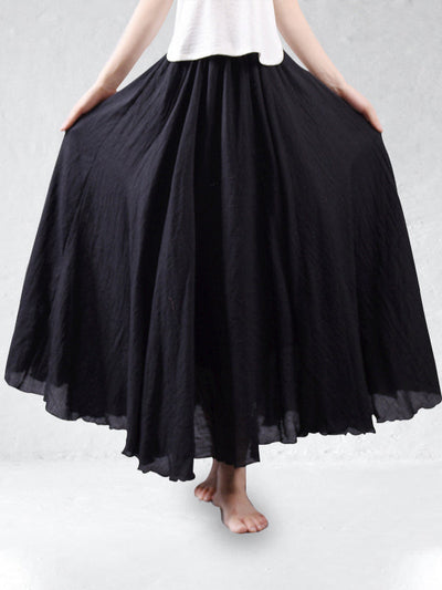 Linen Skirt - Women's High Waisted Long Flowy Maxi Skirt-Grace Aura