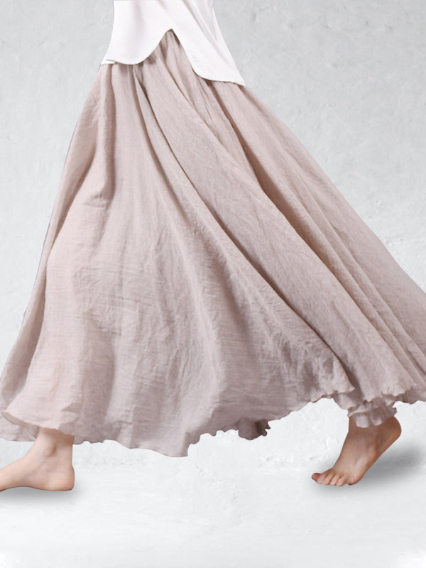 Linen Skirt - Women's High Waisted Long Flowy Maxi Skirt-Grace Aura