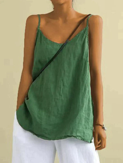 Linen Top - Women's Spagetti Strap Long Loose Fit Summer Top-Grace Aura