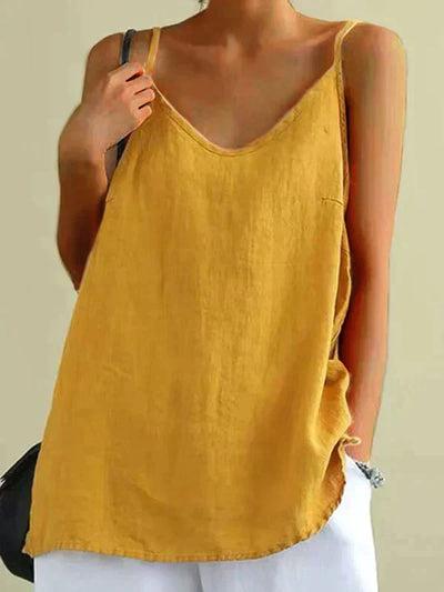 Linen Top - Women's Spagetti Strap Long Loose Fit Summer Top-Grace Aura